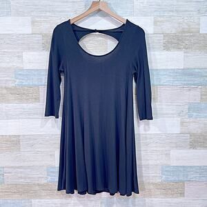 American Eagle Cut Out Back Swing Jersey Mini Dress Black Womens Small